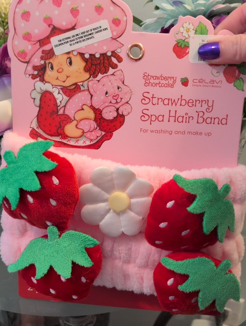 Strawberry Spa Hair Band - Pink with Decorative Strawberries and Daisy